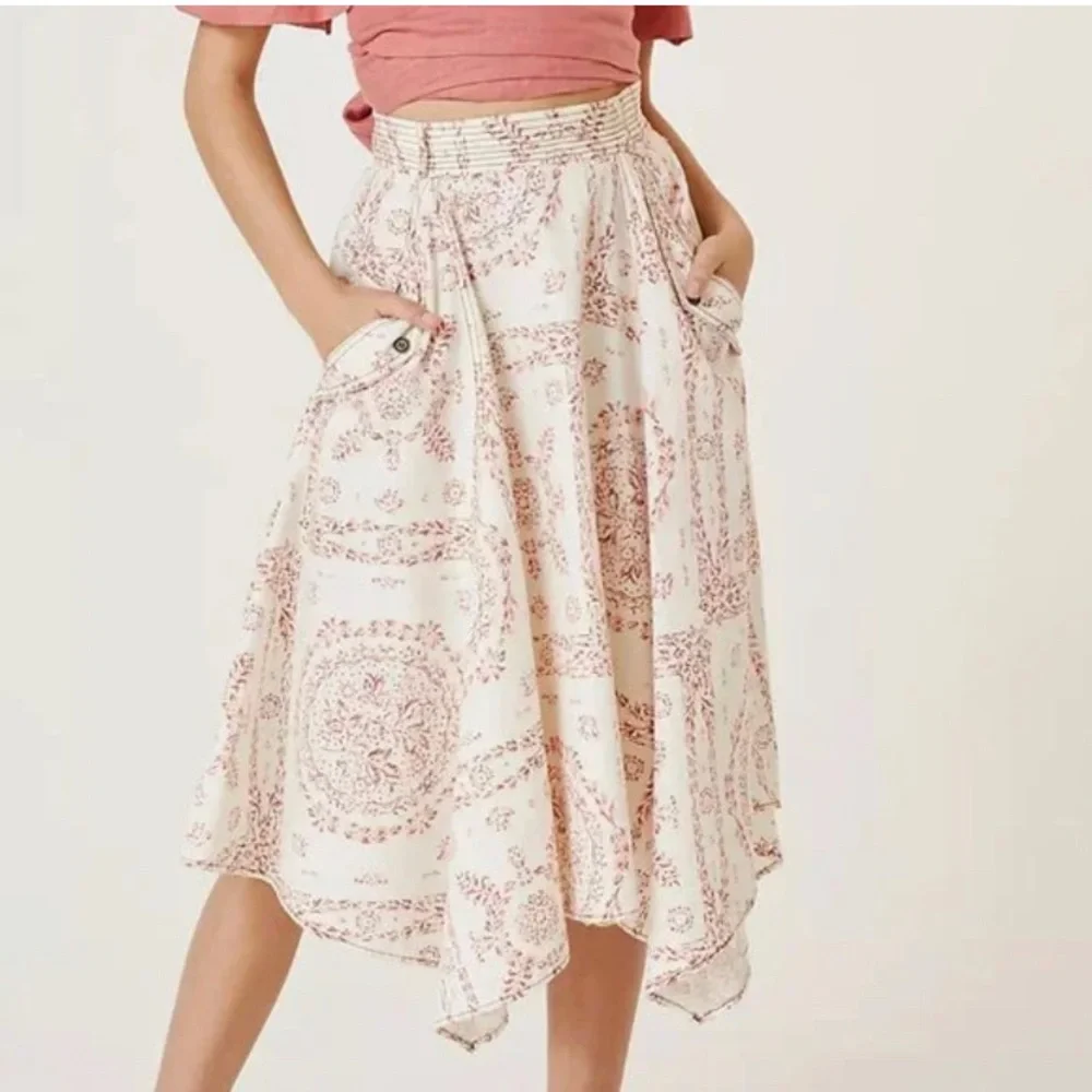 Anthropologie Pilcro asymmetrical handkerchief hem midi skirt size M